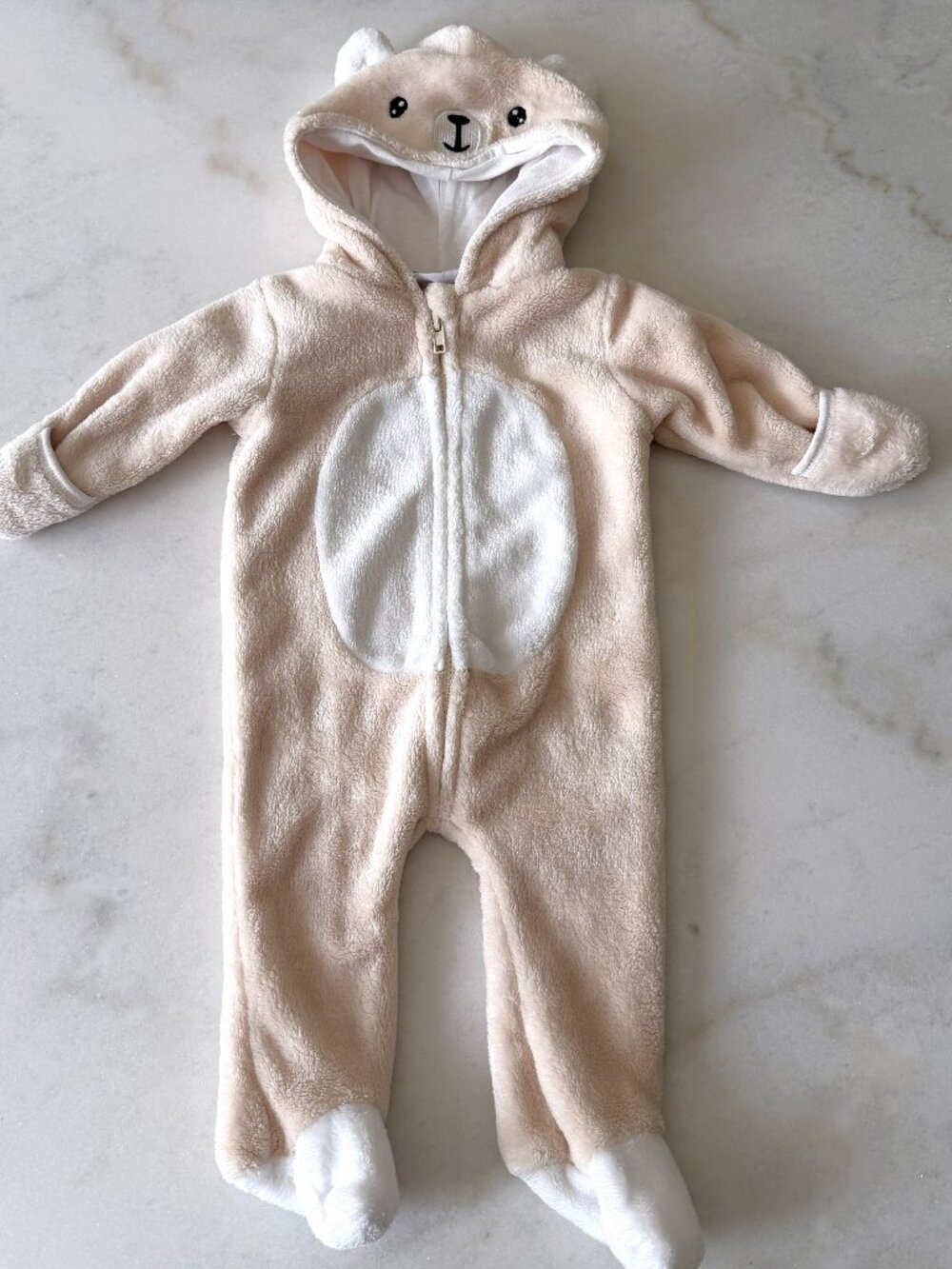 Like new! Teddy bear baby bunting suit / winter one piece suit cream white 0-3m